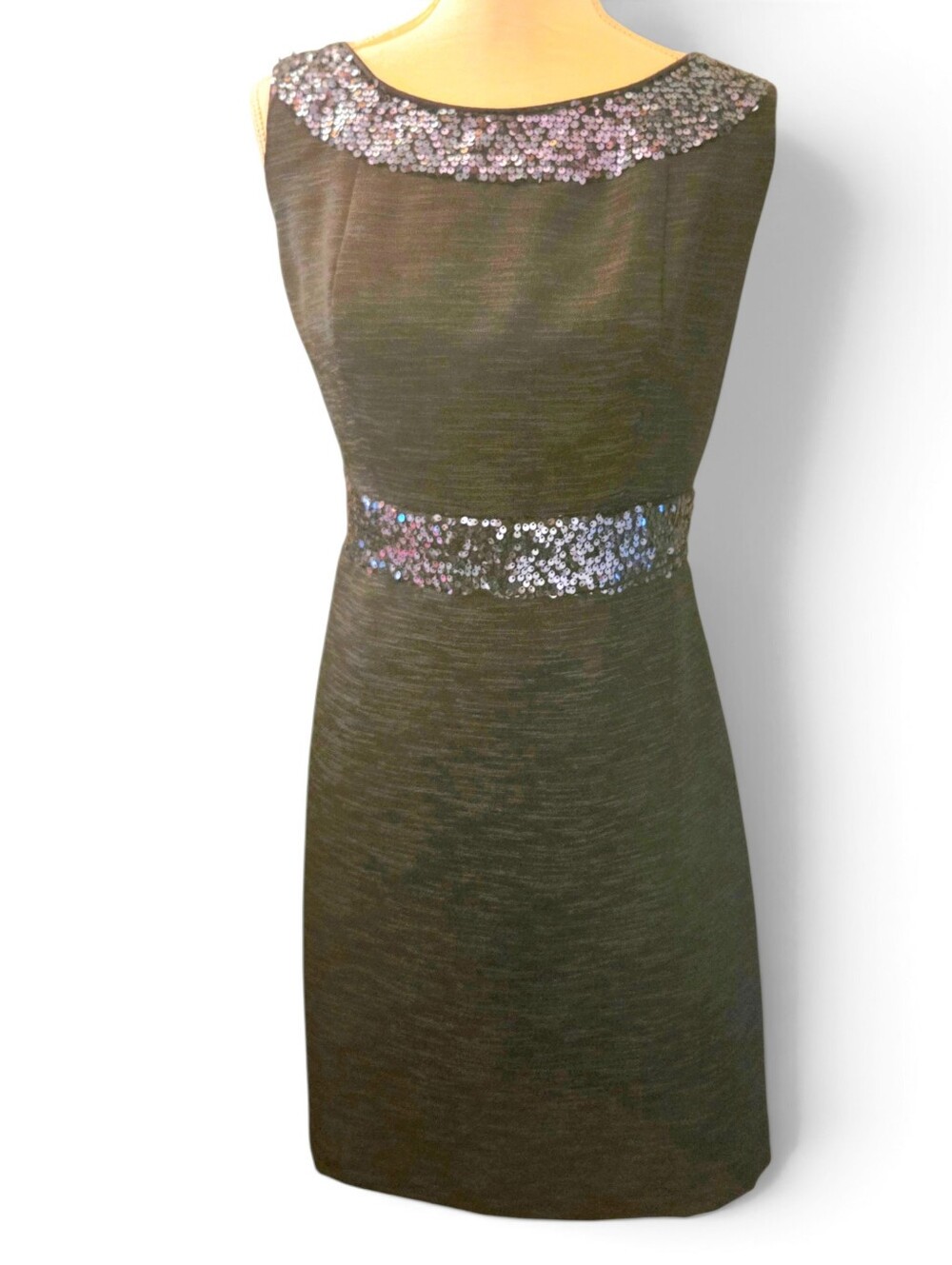 Evan Picone Midnight Blue/Black Sequined Sheath Evening Dress